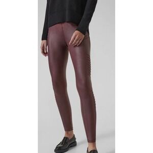 Athleta Burgundy Gleam Moto Tight Leggings XS Biker Zipper Ankle Pants